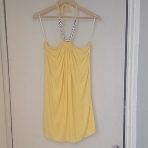 Sky Yellow Halter Dress with Beaded Neckline